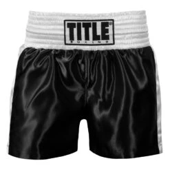 TITLE Boxing Professional Women’s Satin Striped Boxing Trunks -Boxing Shop TPBTW2 BK WH 2